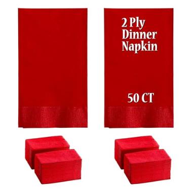 Imagem de Perfectware - Guardanapos de jantar de 2 camadas vermelho - 50 CT vermelho 2 Ply"15 x 17" Guardanapos de jantar de papel - Pacote com 50 CT. Ideal para festas.
