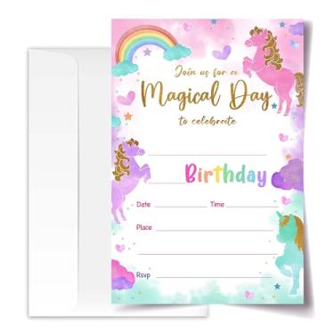Imagem de ANYEMW Cartões de convite de aniversário de unicórnio com envelopes pacote de 20 (10 x 15 cm), convites de festa para meninos, meninas, crianças, adolescentes, decoração e suprimentos de lembrancinhas