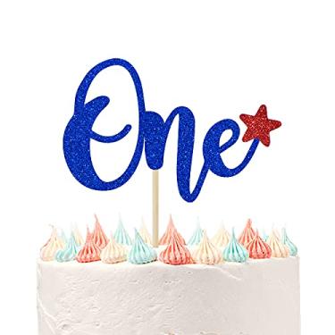 Imagem de Ferastar Topo de bolo de 4 de julho, decorações de 1º aniversário de 4 de julho, suprimentos de festa de revelação de gênero para chá de bebê de 4 de julho, decorações patrióticas de 1º aniversário,