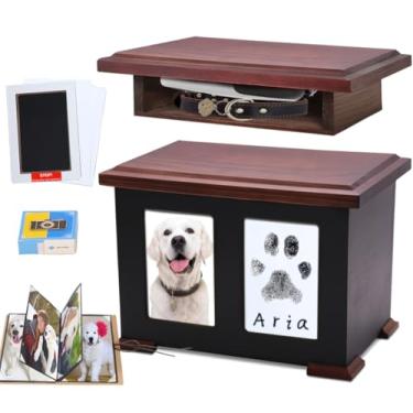 Imagem de Sofunii Urnas de animais de estimação para cinzas de cães com moldura, 27 x 19 cm, caixa de memorial de cremação funerária extra grande de madeira maciça com álbum, caixa de memória memorial de gatos