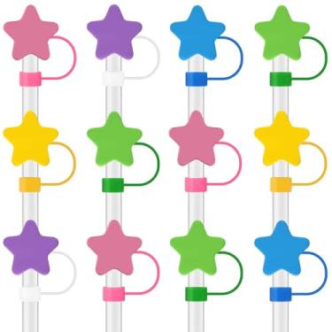 Imagem de BOUBONI 12 peças de tampa de palha de silicone em forma de estrela fofa para canudos de 10 mm à prova de poeira para suprimentos de festa de Natal