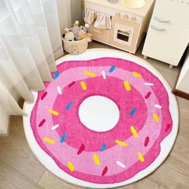 Imagem de Lacomfy Tapete para crianças, 1,2 m, redondo, donut, sala de jogos, para meninos, meninas, antiderrapante, círculo, quarto, para berçário, sala de estar, banheiro, decoração fácil de lavar, rosa