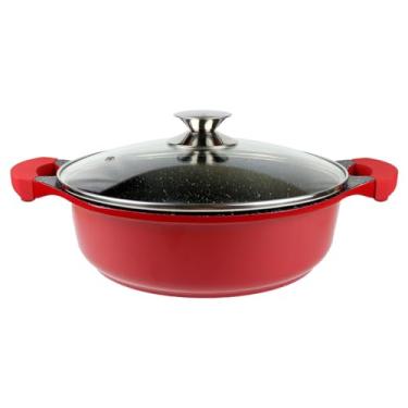 Imagem de Panela Caçarola Antiaderente com Tampa de Vidro 3,5l Vermelha Marble