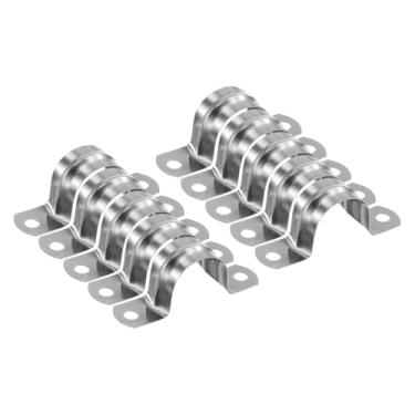 Imagem de HARFINGTON 10 braçadeiras de conduíte de 27 mm de 27 mm, braçadeira de tubo M27 U, correia rígida de aço inoxidável, suporte em forma de U com dois furos para fixação de fio de mangueira de tubo