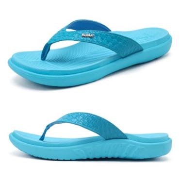 Imagem de KuaiLu Chinelo feminino feminino tapete de ioga confortável caminhada sandália tanga com fascite plantar suporte de arco slip on interior exterior para o verão, Azul, 37