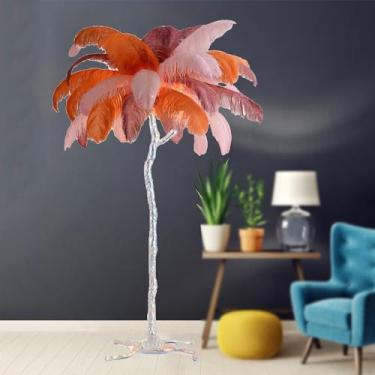 Imagem de Luminária de chão moderna, luminária de chão de penas de avestruz com 3 cores reguláveis, corpo de luz prateada, lâmpada decorativa de penas, luminária de chão romântica para sala de estar e quarto