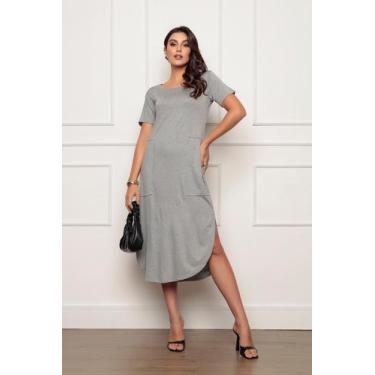 Imagem de Vestido Midi Manga Curta com Fenda 920 Cinza - Zipituka, Cinza, GG