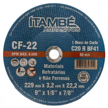 Imagem de Disco Corte Refratario Itambe 9''X1/8''X7/8''- 2 Telas Cf-22