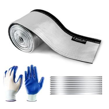 Imagem de Joonzoie Manga Heat Shroud Manga Aluminized Sleeving Express 1,9 cm I.D.X3,6 m Metálico Proteção de Arame Mangueira Prata Barreira de Proteção de Arame com Fecho de Gancho e Laço com Cabo de Aço Inoxidável com Fecho de Zíper de Metal