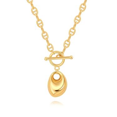 Imagem de Colar de corrente de ouro 18k feminino, colar com pingente de pérola barroco/bússola, Banhado a ouro, Sem Pedra Preciosa