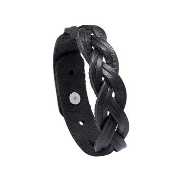 Imagem de Fusamk Pulseira de couro trançado punk rock, 7 5 inch, liga metálica, Sem pedras preciosas