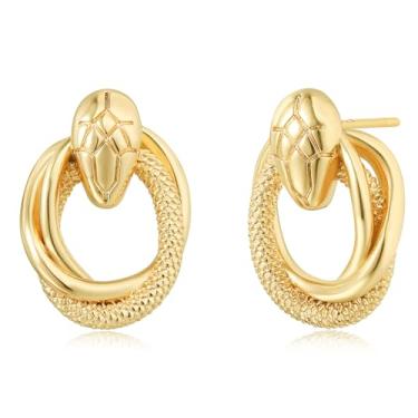 Imagem de BENEIGE Brincos delicados de ouro para mulheres, banhado a ouro 14 quilates, argola com pingente de cobra, olho turco, borboleta, cruz, coração, brincos hipoalergênicos, minimalistas, joias de