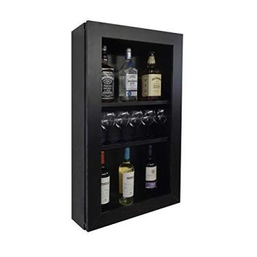 Imagem de Bar Adega Peq para Vinhos e Bebidas Cristaleira Suspenso de Parede para Sala Estar ou Jantar Preto