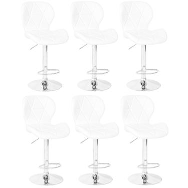 Imagem de Kit 06 Banquetas Slim Estofada Giratória Com Regulagem De Altura - Branco