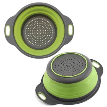 Imagem de YARRD 1 escorredor dobrável com alças de plástico, coadores redondos de silicone, coador de cozinha dobrável, perfeito para drenar macarrão, vegetais e frutas, verde