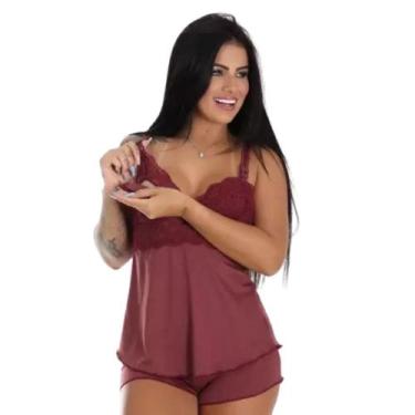 Imagem de Pijama Baby Doll Amamentação Feminino Com Renda Short Doll Gestante Am