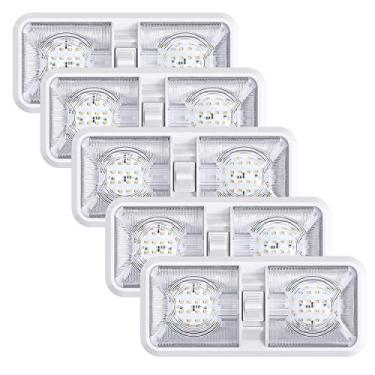 Imagem de Leisure LED 5 Pack RV LED Ceiling Double Dome Light Fixture ON/OFF Switch Interior Lighting for Car/RV/Trailer/Camper/Boat DC 11-18V Natural White 4000-4500K 48X2835SMD (Natural White 4000-45