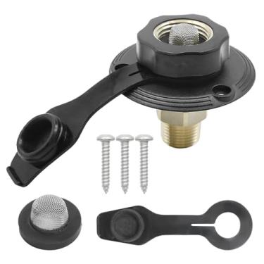 Imagem de Saihisday Flange RV Entrada de água doce, 3/4 NH fêmea para 1/2 NPT macho RV City Water Inlet com válvula de retenção, entrada de conexão de água RV com plugue de poeira para trailer, trailer,