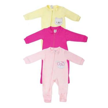 Imagem de Kit Macacao Bebe Suedine Com Ziper Bordado e Liso 3 Peças Roupa Infant