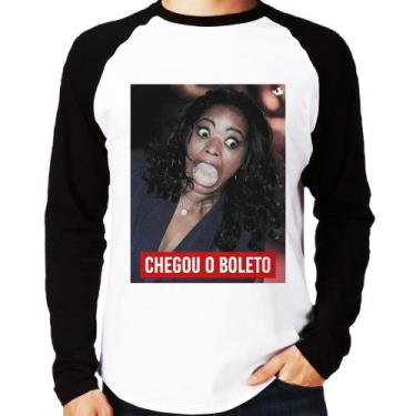 Imagem de Camiseta Raglan Chegou o boleto Manga Longa - Foca na Moda, Branco, Pr