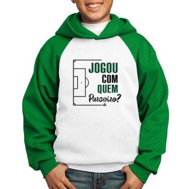 Imagem de Moletom Infantil Jogou com quem parceiro - Foca na Moda, Branco, Verde