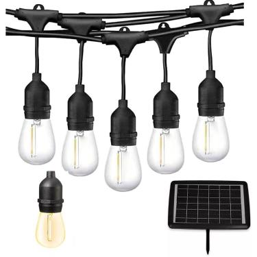 Imagem de Varal Solar 20 Lampadas 12 Metros Placa Solar LED Filamento Cordao Luz Festa Decoraçao Aniversario Jantar Casamento Ar Livre Ambiente Externo