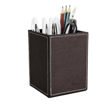 Imagem de Pen Pencil Holder Cup Container PU Leather Desk Organizer Stand Decor Brush Scissor Holder Decoration Office Desk Home School