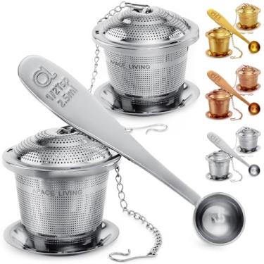 Imagem de Infusor de chá de folhas soltas (conjunto com 2) com colher de chá e gotejamento da Apace – Coador e íngreme de aço inoxidável ultra fino para uma experiência de preparação superior