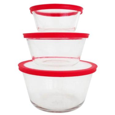Imagem de Conjunto 3 Potes de Vidro Redondo com Tampa Tigelas 600ml 1,2l 1,4l Ma