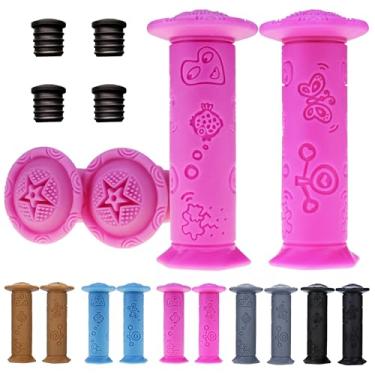 Imagem de Pegas de bicicleta infantil 4 peças - Punhos de guidão TPE ecológicos para bicicletas/triciclos/bicicletas de equilíbrio, design de desenho animado antiderrapante, alças curtas de 10,4 cm (idades 2-9