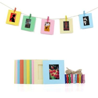 Imagem de Varal de Fotos com Suportes Coloridos para Fotos Vintage 5,3 x 8,5 cm 