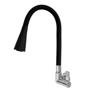 Imagem de Torneira Cozinha Parede Gourmet Colors Preta Mangueira Silicone 1/4v C