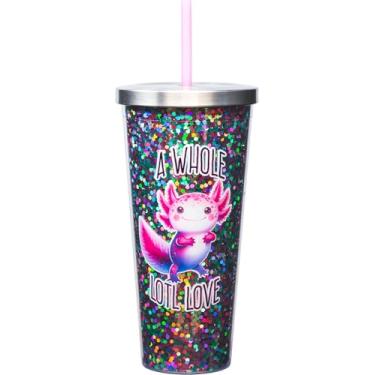 Imagem de Spoontiques - Copo de acrílico preenchido com glitter - Copo de glitter com canudo - 590 ml - Tampa de bloqueio de aço inoxidável com canudo - Isolamento de parede dupla - Sem BPA - Copo com glitter