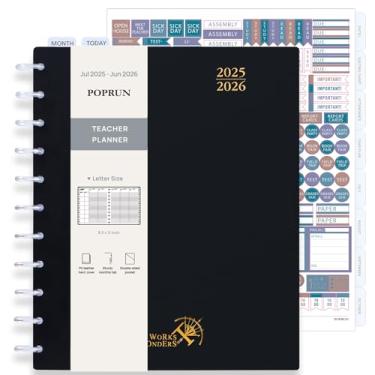 Imagem de POPRUN Planner Teacher 2025-2026, (tamanho carta encadernada em disco - 21 x 28 cm), agenda de aula acadêmica (julho de 2025 a junho de 2026) com abas mensais, bolso frente e verso, capa dura para