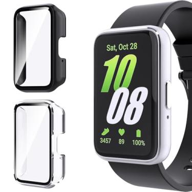Imagem de Natbok [Pacote com 2 capas para relógio Samsung Galaxy Fit 3 com protetor de tela de vidro temperado, [Antiqueda] [Antiarranhões] Capa de relógio fina e rígida de policarbonato, à prova de choque e