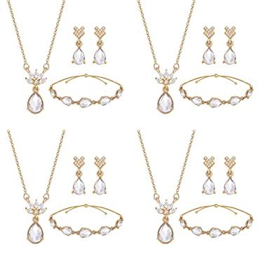 Imagem de Conjunto de joias de dama de honra delicado de gota para mulheres e meninas, conjunto de 1-4-6-8 conjuntos de 18 quilates e ouro rosa e prata cravejado com strass com colar de cristal conjunto de pulseiras presente para casamento/noivado/aniversário, Zinco Metal Vidro, Sem pedras preciosas