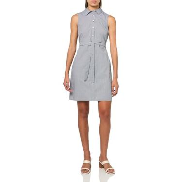 Imagem de Tommy Hilfiger Vestido feminino estampado Paisley sem mangas com cinto, Capitão céu/branco brilhante, 44