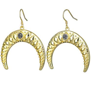 Imagem de Nupuyai Brincos com pingente de cristal drusa para mulheres, brincos com gancho duplo de chifre para meninas Dourado