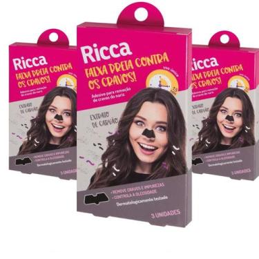 Imagem de Kit fita Adesiva Ricca para retirada cravos Nariz com 3 unidades 3717