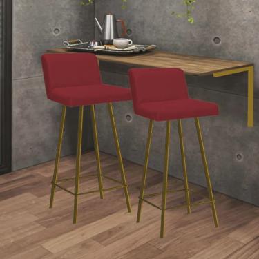 Imagem de Kit Mesa Suspensa de Parede Fixa mdf Rústico + 2 Banquetas Lexi Ferro Dourado Corino Ve...