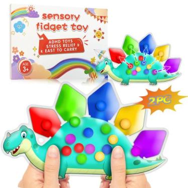 Imagem de 2 peças de brinquedos sensoriais para classificação de cores de dinoss