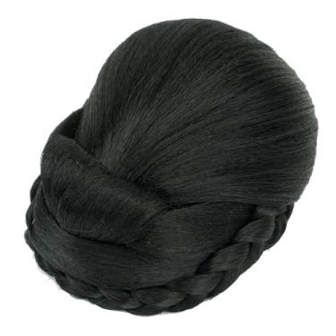 Imagem de IMISSU Cobertura de cabelo trançado chignon dançarina rosquinha pedaços de cabelo scrunchies coque de cabelo peruca grampos updo (M2 Preto)