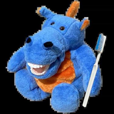 Imagem de Fantoche Odontológico Pelúcia Macro Arcada Dinossauro Azul