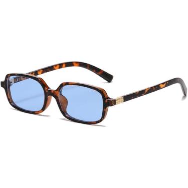 Imagem de AIEYEZO Óculos de sol retangulares retrô para mulheres, óculos de sol quadrados, modernos, vintage, armação pequena, Tartaruga/azul, MM