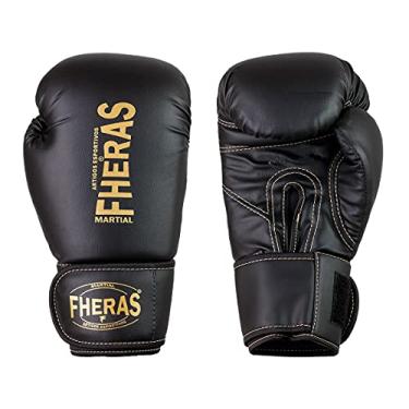 Imagem de Luva de Boxe Muay Thai MMA Pro Black Golden Fheras 12Oz