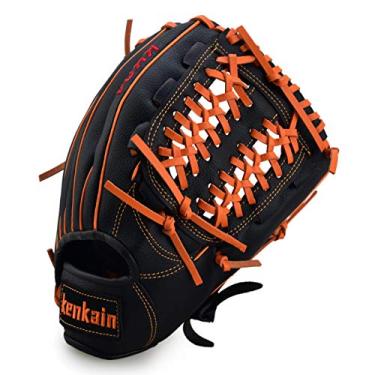 Imagem de Luva de beisebol luvas de bater de beisebol de couro homens crianças luva de beisebol direita equipamento prática mão Gants luvas de beisebol e mitenes (cor: Black, tamanho: 10,5 polegadas)