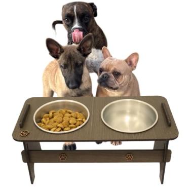 Imagem de Comedouro e Bebedouro Pet Duplo Elevado inclinado em MDF e Aluminio 600 ML porte médio cachorro