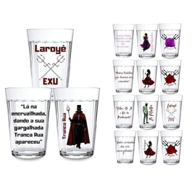 Imagem de Kit 3 Copos Vidro Americano 190ml Orixás Diversos Umbanda Candomblé Guias Artigo Religioso (TRANCA RUA)