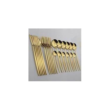Imagem de Faqueiro Conjunto de Talheres em Aço Inox Luxo com 24 peças Premium Utensílios Cozinha Mesa Posta (Dourado)