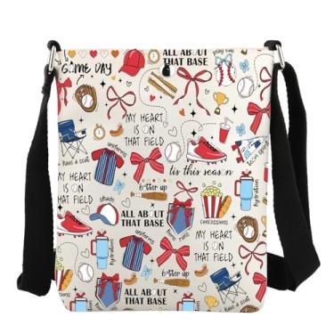 Imagem de JYTAPP Bolsa tiracolo com laço de beisebol, jogador, jogo, esporte, viagem, presente para treinador, mãe, amante, Bege, Small